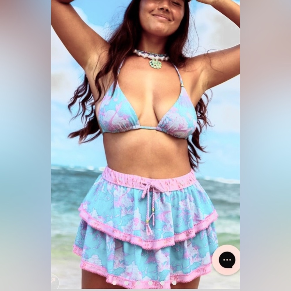 LoveShackFancy x Hurley Under The Sea Mermaid Mini Skirt Pink Aqua Marine Size M
